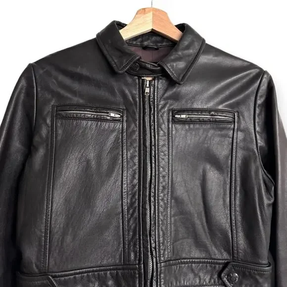 Vintage Banana Republic Dark Brown Military Heavy Leather Jacket Women's Size S - Picture 3 of 12